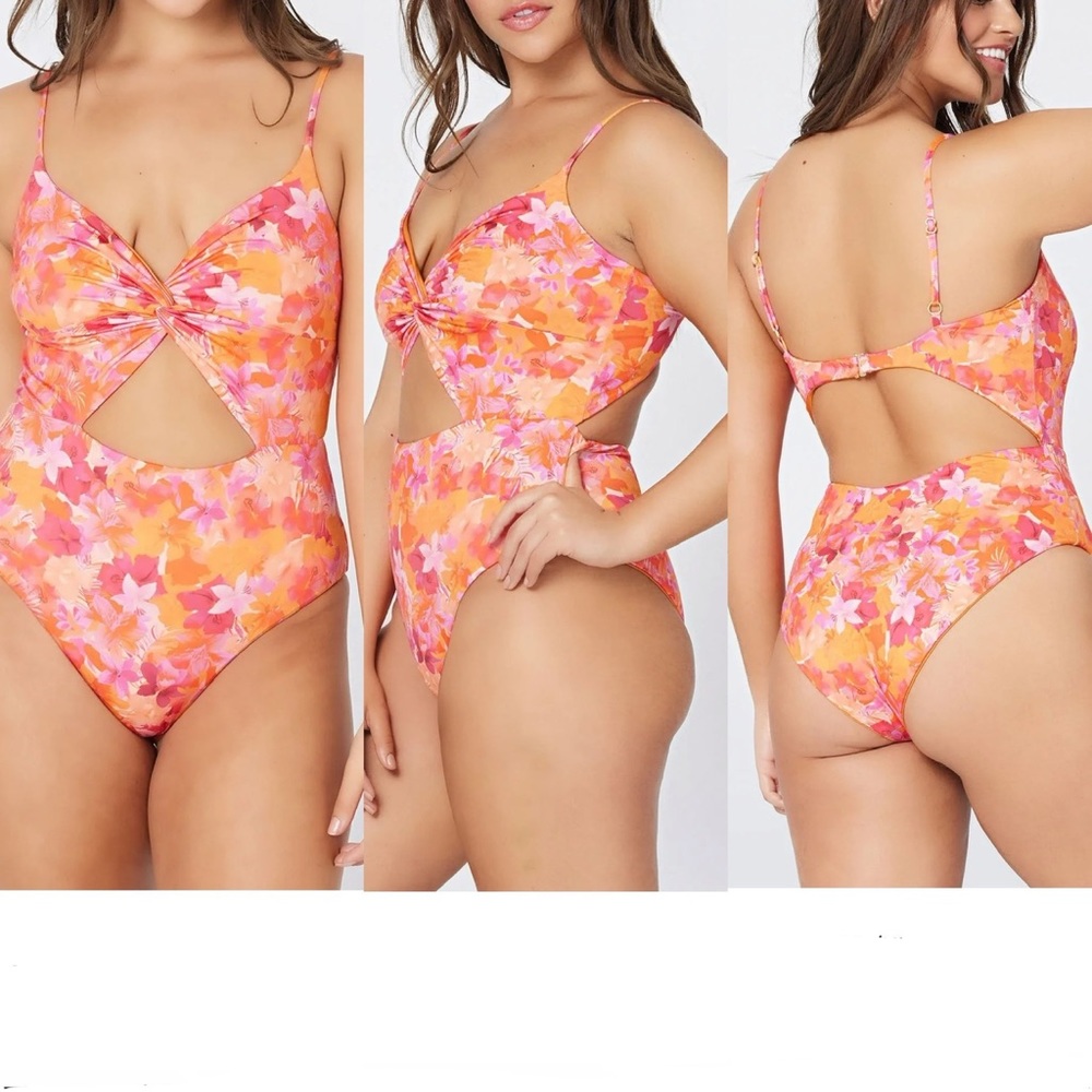 l*space Floral Twist Cutout One-Piece Swimsuit in Pink & Orange